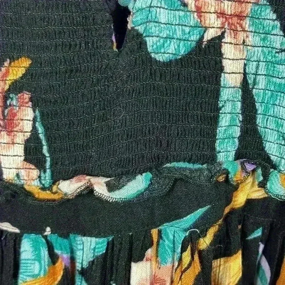 Forever 21 Womens Dress M Black Turquoise Peach String Straps Smocking Maxi Glam - Picture 4 of 10